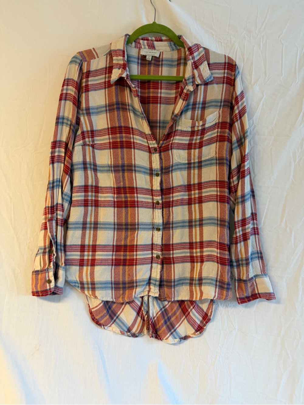 Lucky Brand Cream Plaid Shirt with Red & Blue Stripes